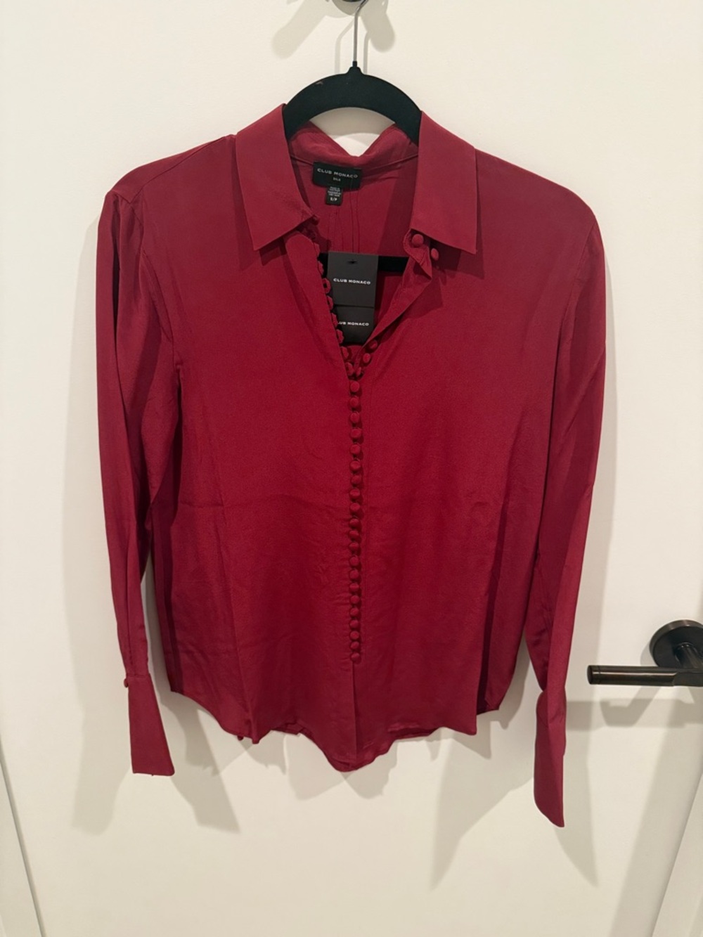 Club Monaco Women's Deep Red Button-Front Silk-Like Blouse